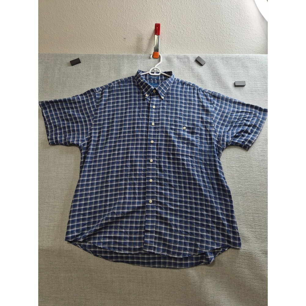 Towncraft Shirt Mens XL Blue Multi Plaid Cotton Pleated Wrinkle Free Button Down